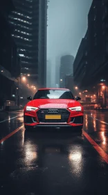 Red Car Parked in the Rain | Urban Atmosphere