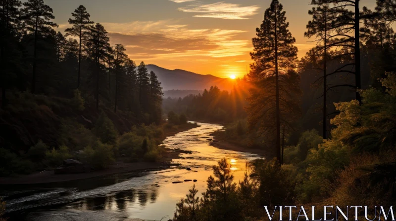 Tranquil River Landscape at Sunset AI Image