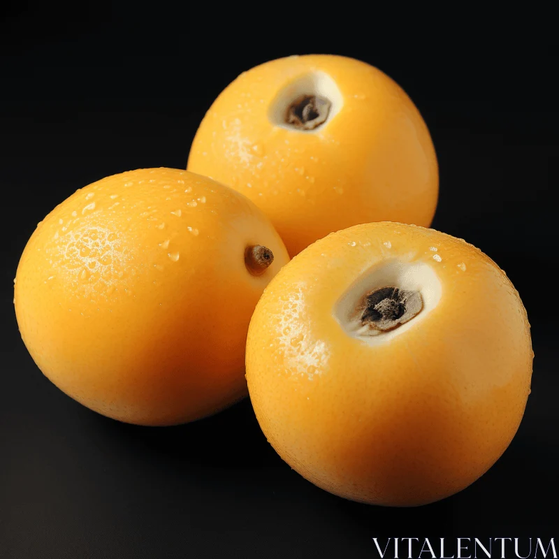 Captivating Japanese Photography: Three Orange Fruits on Black Background AI Image