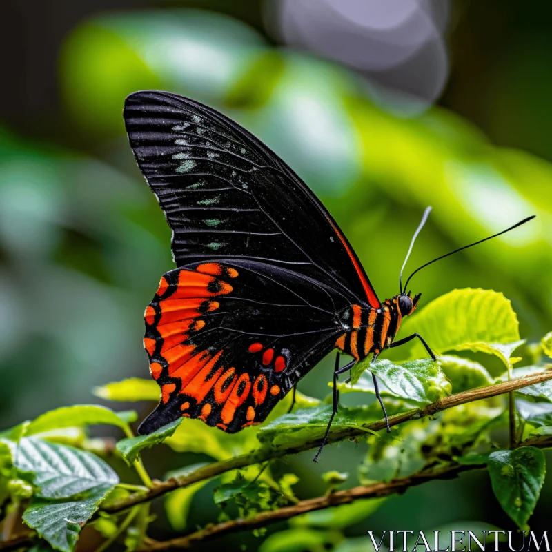 Colorful Butterfly on Green Branch: A Display of Nature's Art AI Image