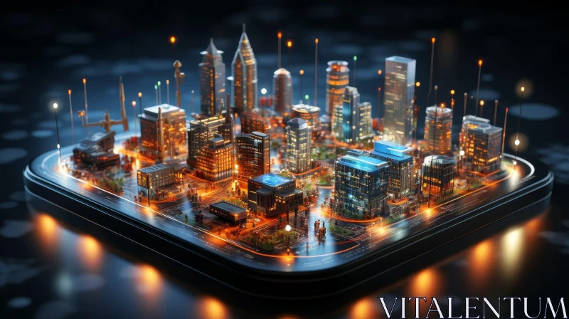 Futuristic Cityscape - Technological Marvel at Night AI Image