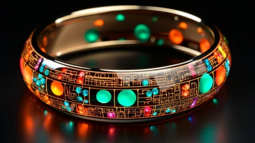 Futuristic Gold Bracelet with Colorful Gems