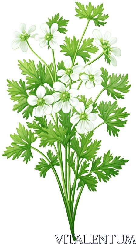 Parsley Leaves and Flowers: An Illustration Tribute to Absinthe Culture AI Image
