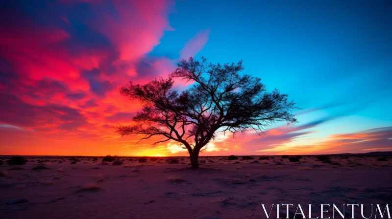 AI ART Solitary Tree in Desert - Majestic Nature Scene