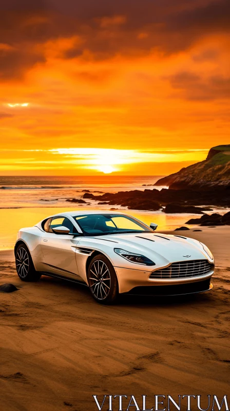 Stunning Aston Martin on the Beach at Sunset | Velvety Brushwork AI Image