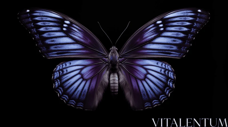 Blue Butterfly on Black Background: A Study in Symmetry AI Image