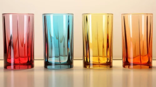 Colorful Empty Glass Tumblers - Row Display