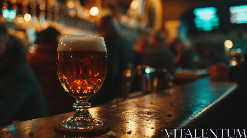 Golden Beer Glass on Bar Counter AI Image