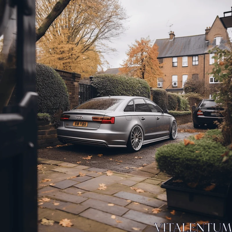 Silver Audi Parked in House Driveway - Atmospheric and Moody Landscapes AI Image