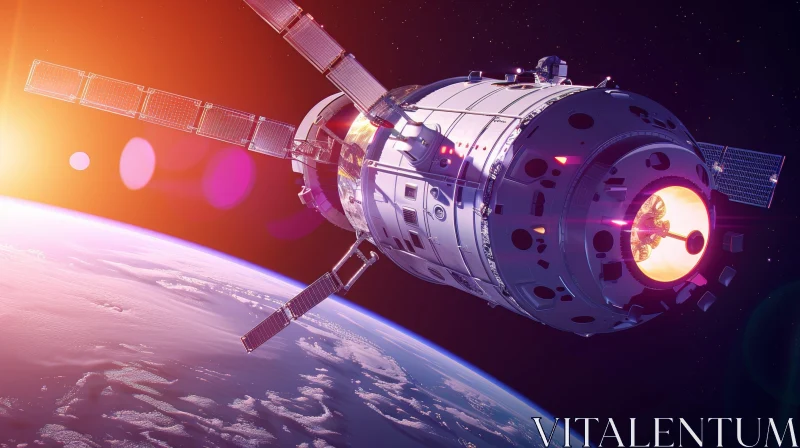 White Spacecraft in Outer Space with Extended Solar Panels AI Image