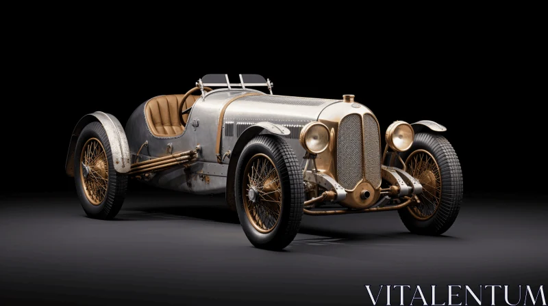 Golden Vintage Racing Car on Dark Floor - Intricate Detailing AI Image