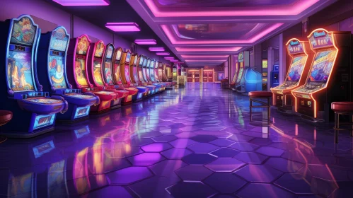 Neon-lit Slot Machine Hallway Illustration