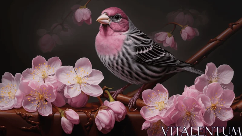 Pink Parrot on Cherry Blossom Branch - Exquisite Bird Artwork AI Image