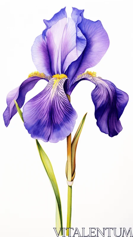 Purple Iris Watercolor Painting - Detailed Botanical Realism AI Image