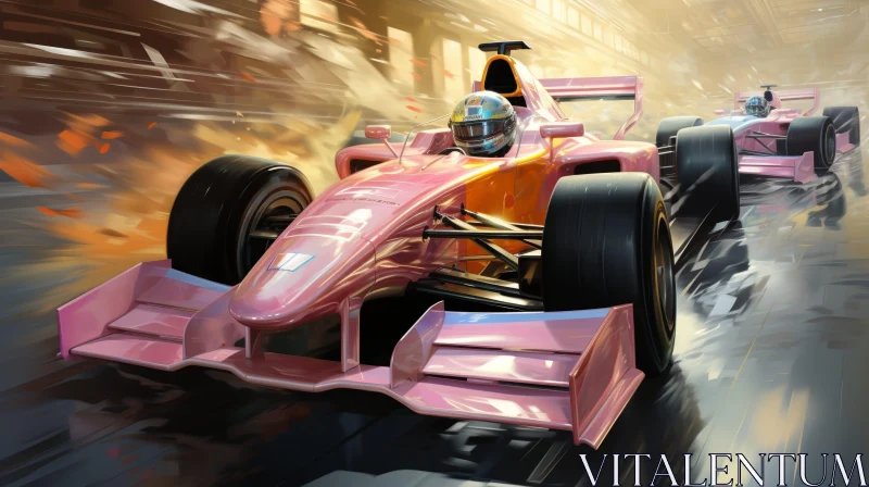 Formula 1 Race Car Driver in Pink and White Racing Suit AI Image