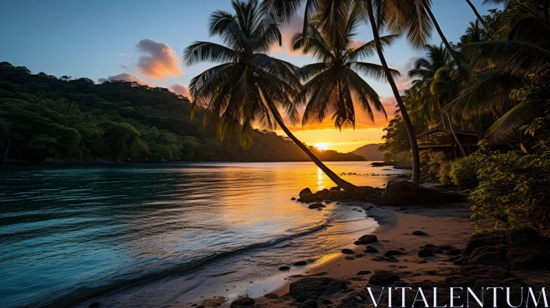 Tranquil Sunset at Tropical Beach AI Image