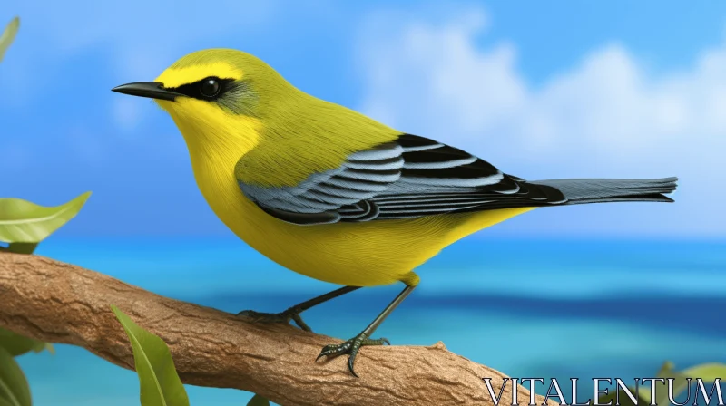 Yellow and Black Bird Perched on Branch: A Blend of Science and Art AI Image