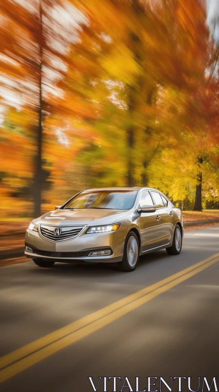 2017 Acura TL Driving on Autumn Road | Panoramic Motion Blur AI Image