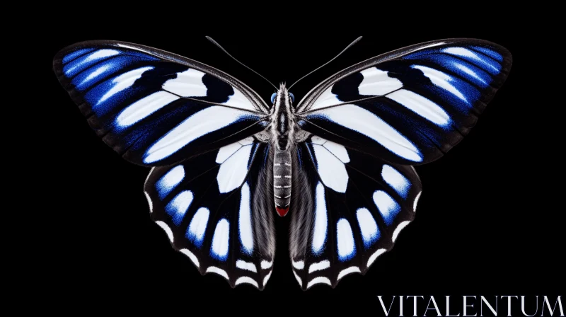 Blue and White Butterfly on Black Background: An Aerial View AI Image