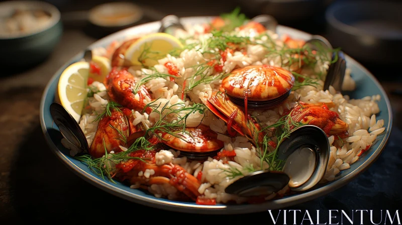 Delicious Seafood Paella with Shrimp, Mussels, and Clams AI Image