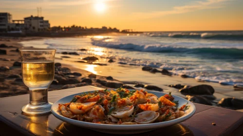 Delicious Seafood Pasta and Wine by the Beach