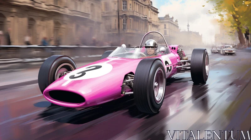 AI ART Exciting Pink Formula 1 Car Racing in City Street