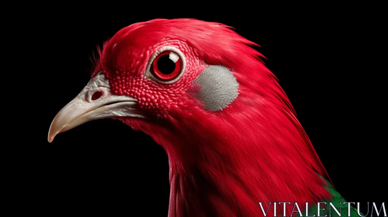 Captivating Close-Up Portrait of Red Bird with Emerald Feathers AI Image