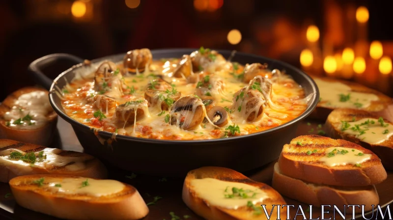 Delicious Mushrooms and Cheese Skillet Recipe AI Image