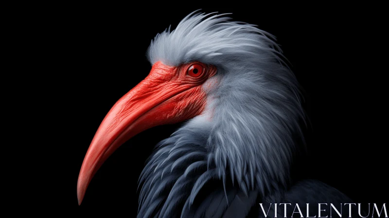 Stork Portraiture in Light Gray and Red AI Image