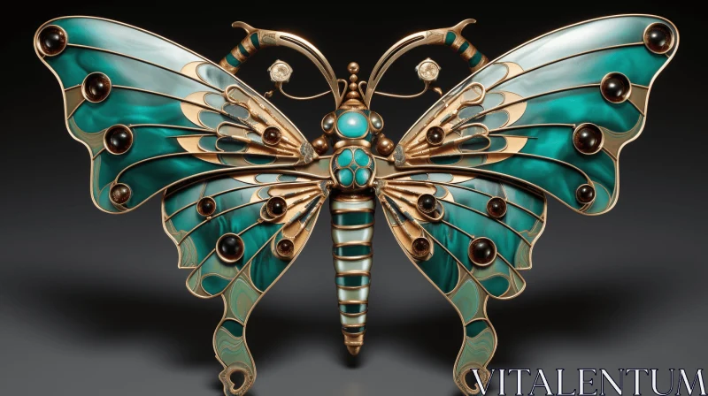 Turquoise Butterfly Brooch: A Neo-Classical Symmetry and Precisionist Art Masterpiece AI Image