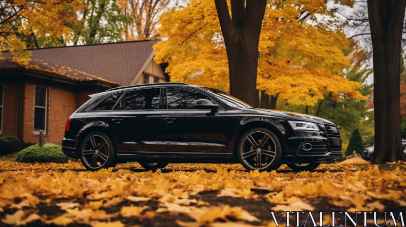 Vibrant Autumn Leaves: Audi Q7 Parked in Nature's Beauty AI Image