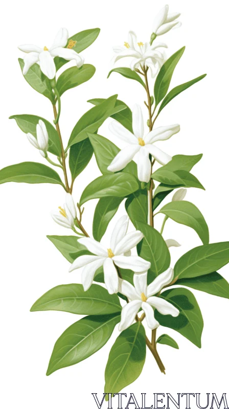 White Jasmine Flowers Illustration - Lifelike Accuracy AI Image
