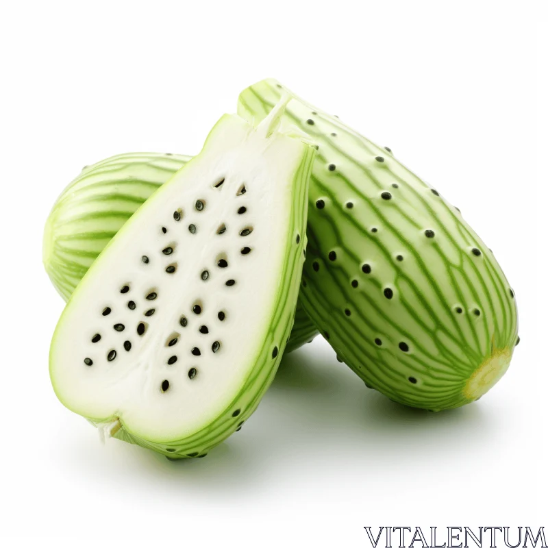 Captivating Composition: Ripe Green Chika Melon on White Background AI Image