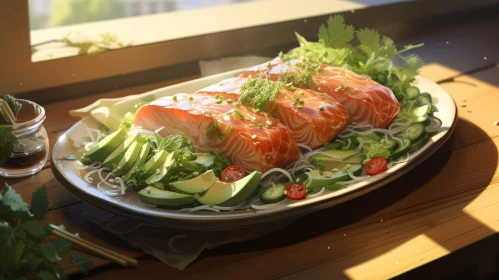Delicious Salmon and Noodles Plate - Food Photography