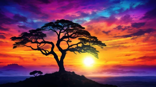Majestic Tree Silhouetted at Sunset