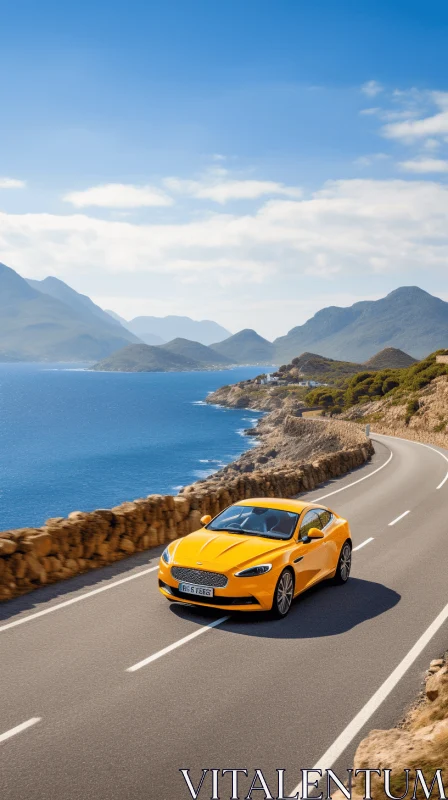 Captivating Orange Car Rolling Down Serene Asphalt AI Image
