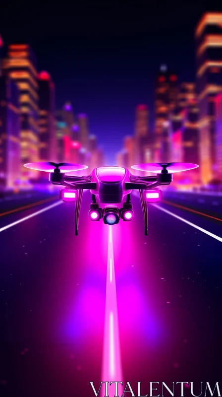 Futuristic Drone Night Cityscape - 3D Rendering AI Image