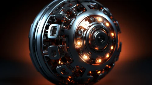Futuristic Metal Sphere with Glowing Orange Lights
