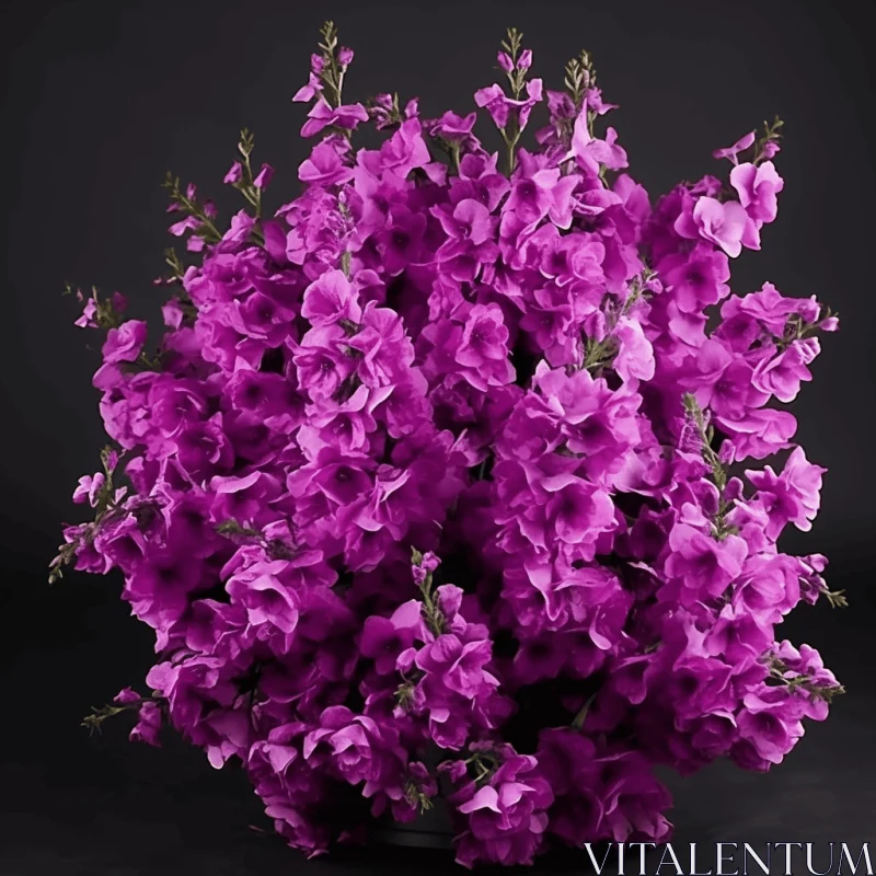 Intricate Purple Flower Sculptures on Black Background AI Image