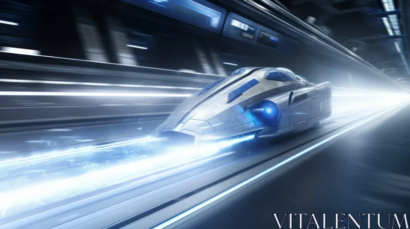 Speeding Futuristic Car in Dark Tunnel AI Image