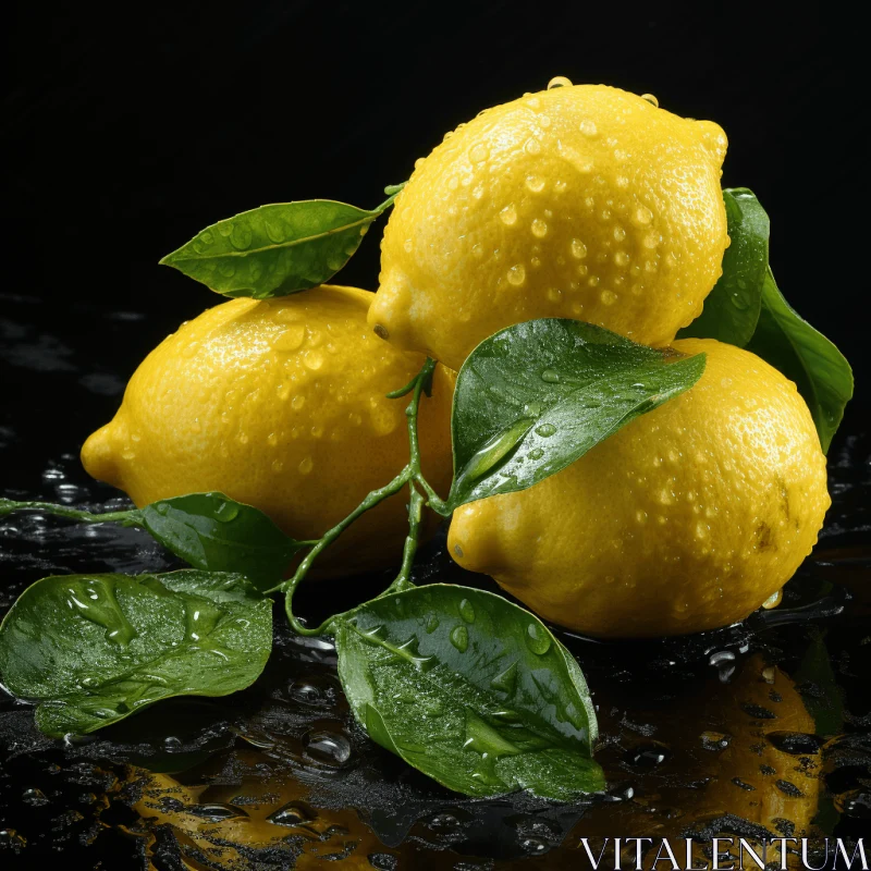 Stunning Photo of Lemons in Water Droplets on a Dark Background AI Image