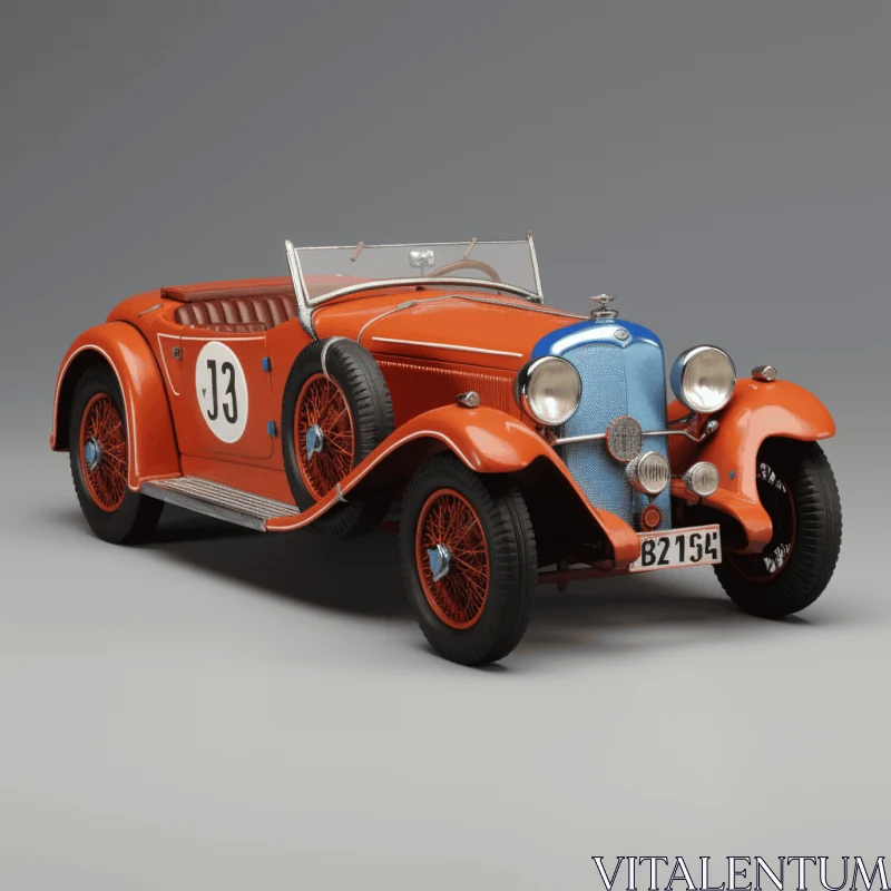 Exquisite Orange and Blue Sports Car on Gray Background | Vintage Charm AI Image
