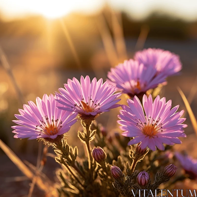 Sunrise Blooming Flowers in the Desert - Macro Photography AI Image