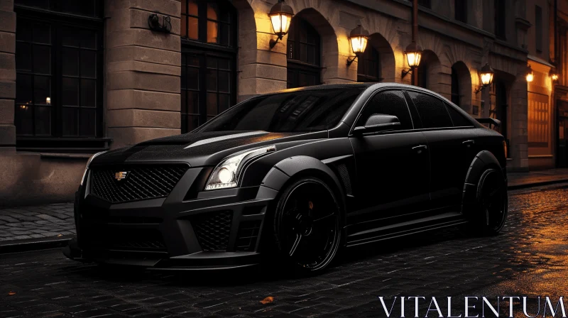 Black Cadillac Sports Car on Dimly Lit Street | Ultra HD AI Image