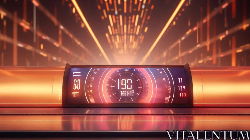 Futuristic Car Dashboard with Glowing Orange Speedometer AI Image