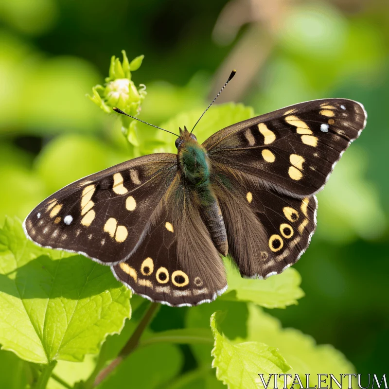 Dark Brown Butterfly on Green Leaves - British Landscape AI Image