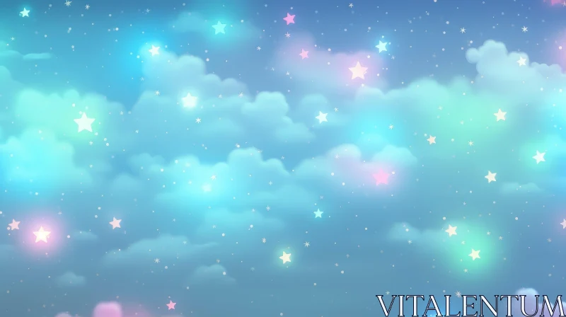 Enchanting Cartoon Night Sky with Glowing Stars and Clouds AI Image