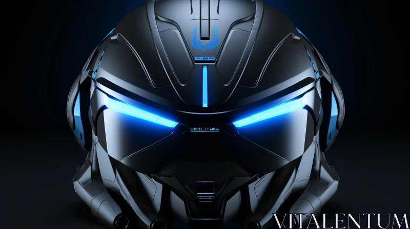 Futuristic Black and Blue Combat Helmet AI Image