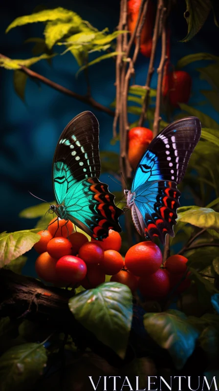 Mysterious Jungle: Photorealistic Scene with Butterflies and Fruit AI Image