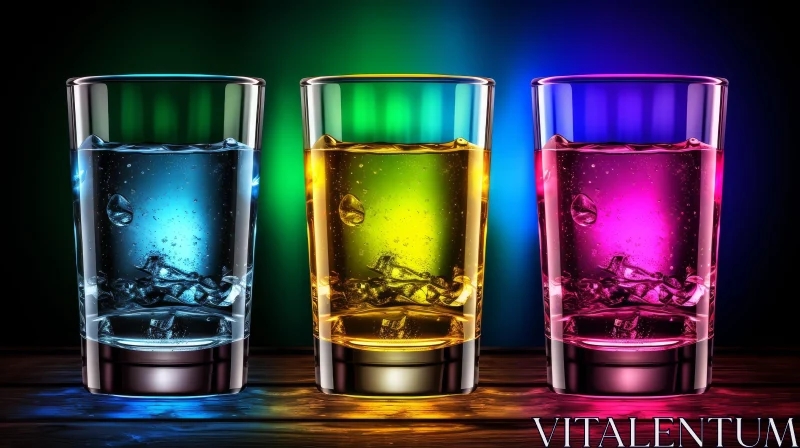 AI ART Colorful Liquid Glasses on Wooden Table